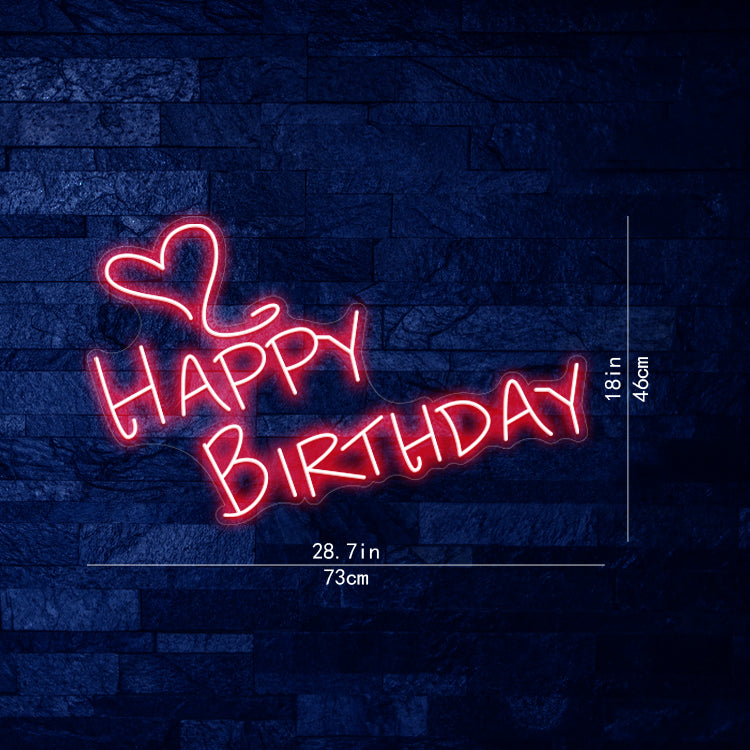 Happy Birthday And Heart Neon Sign