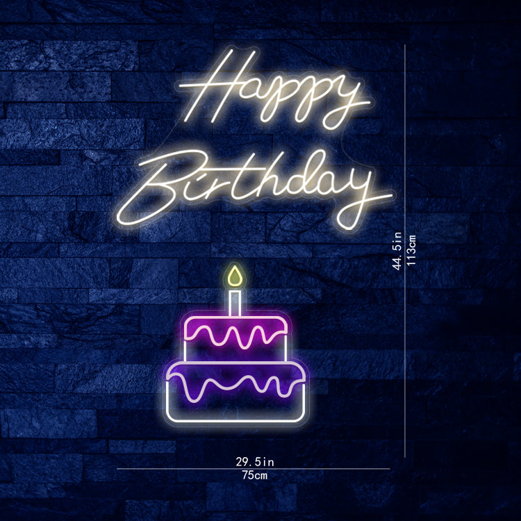 Happy Birthday And Cake Neon Sign
