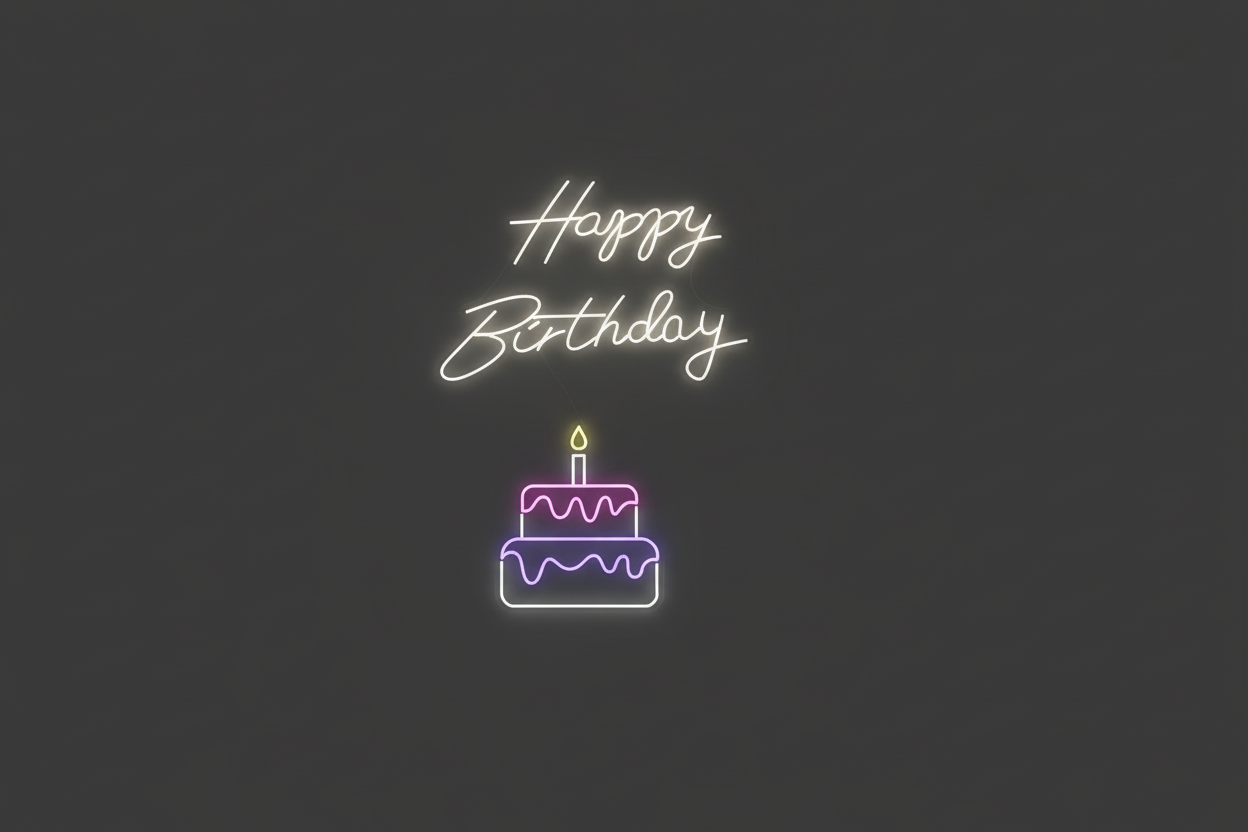 Happy Birthday And Cake Neon Sign