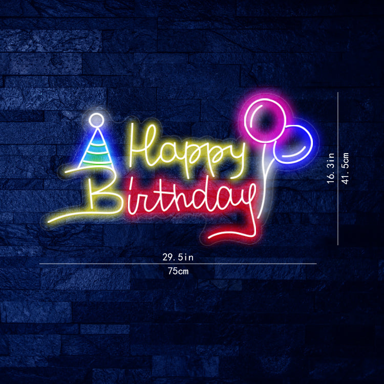 Hat And Balloons Neon Light For Birthday Party