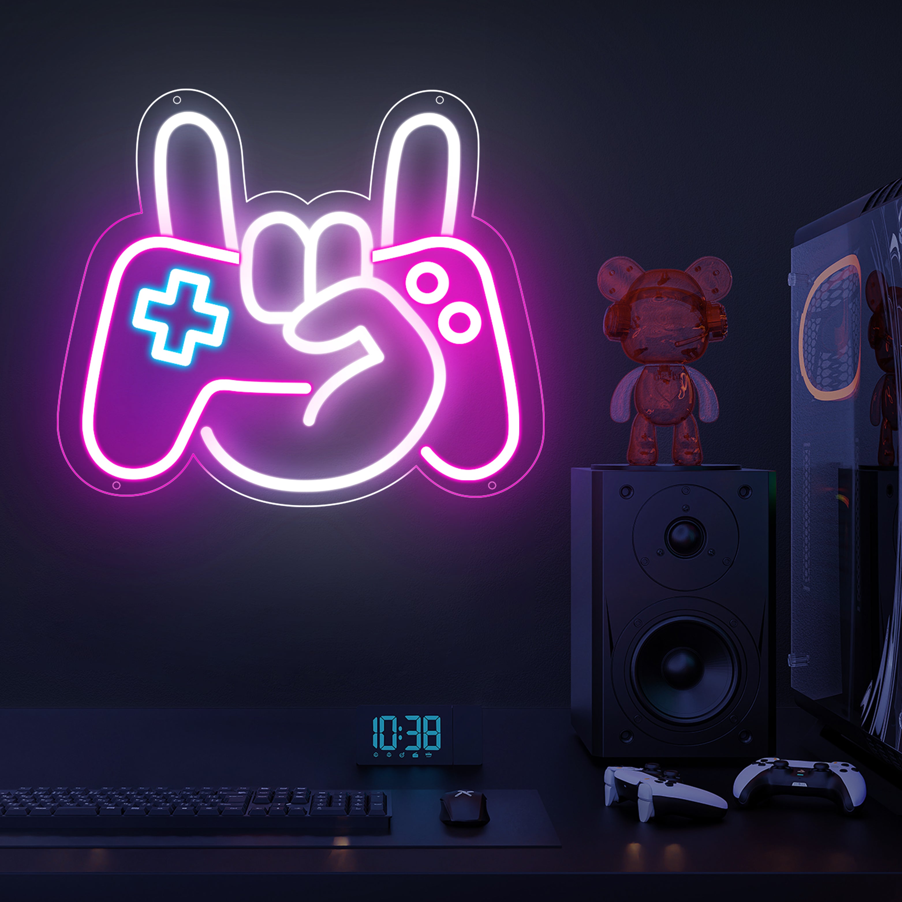 Game Controller Rock Hand Neon Sign