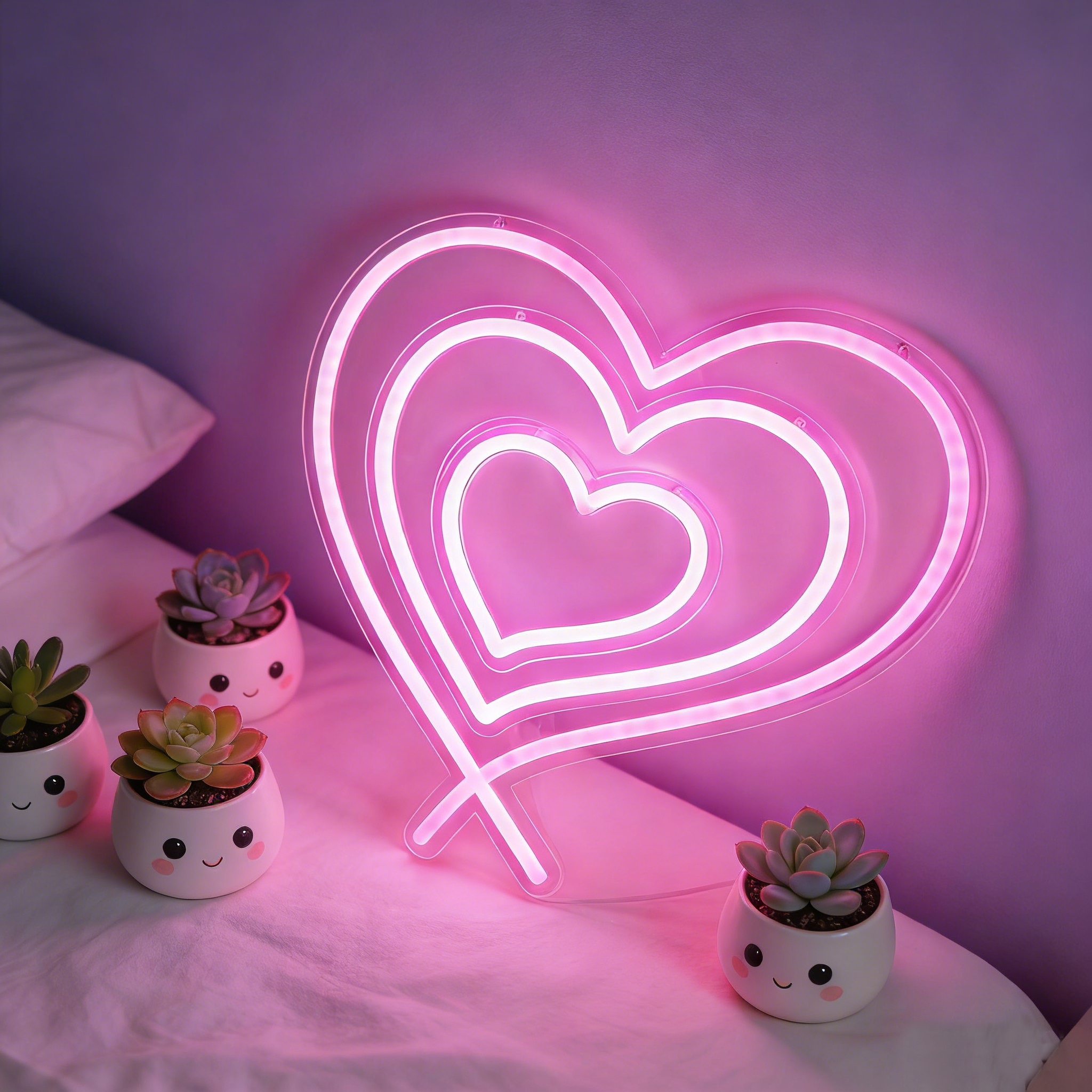 Pink Heart Set Led Neon Signs