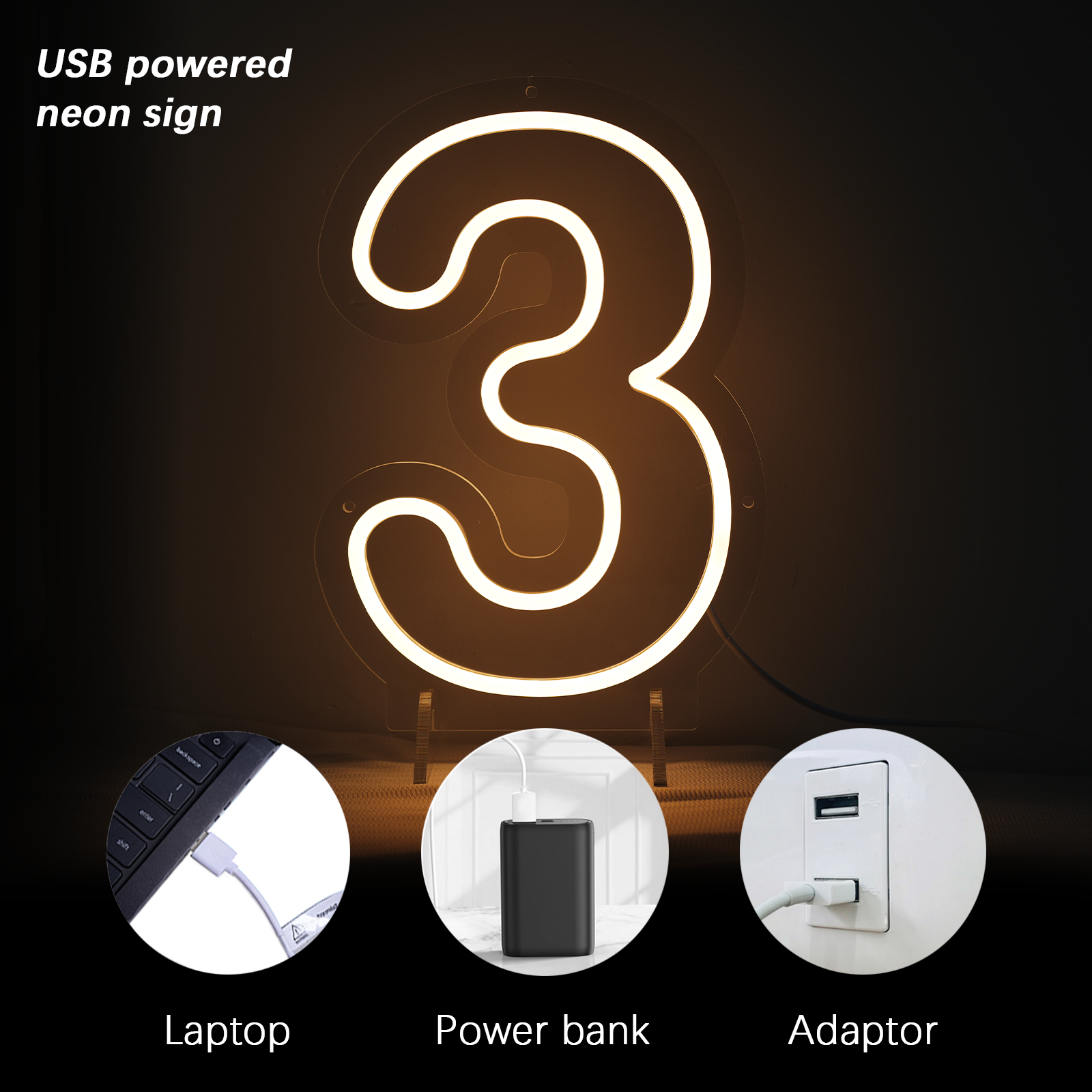 Number 3 Led Neon Sign