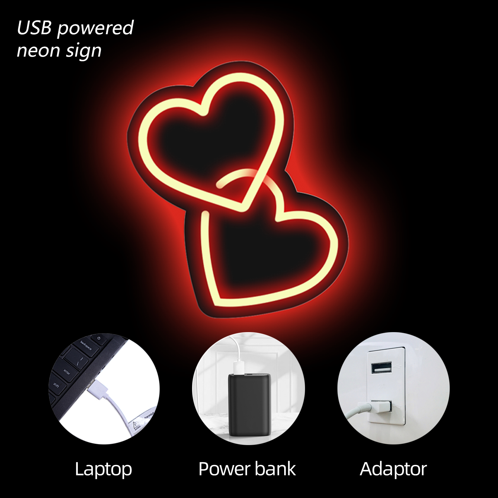 Double Red Heart Led Neon Signs