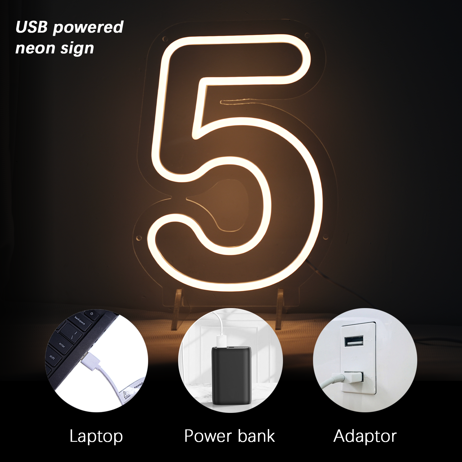 Number 5 Led Neon Sign