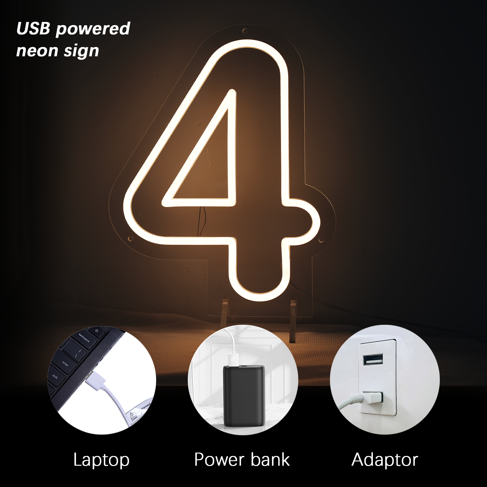 Number 4 Led Neon Sign