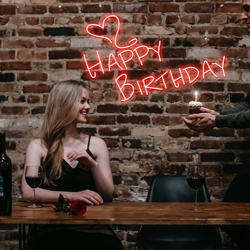 Happy Birthday And Heart Neon Sign