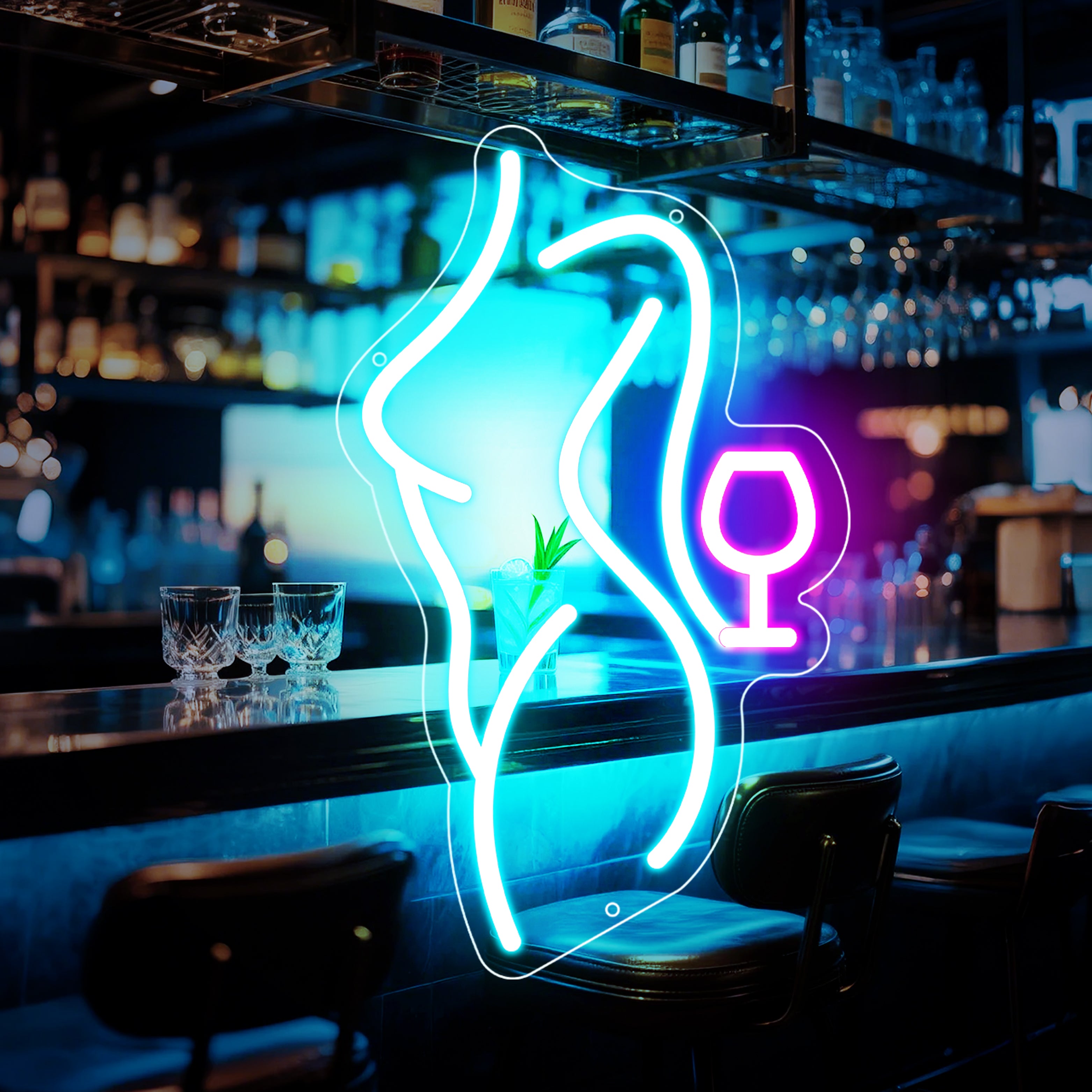 Woman Body with Wine Neon Sign