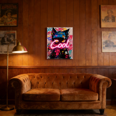 Pink Cool Black Cat Art Led Neon Sign