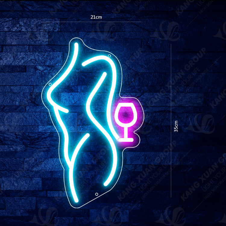 Woman Body with Wine Neon Sign