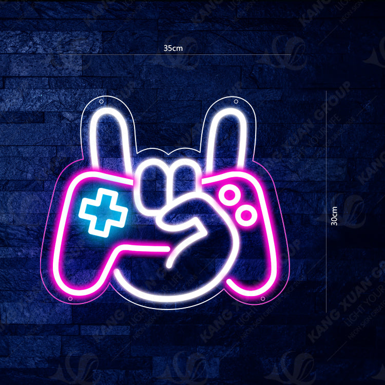 Game Controller Rock Hand Neon Sign