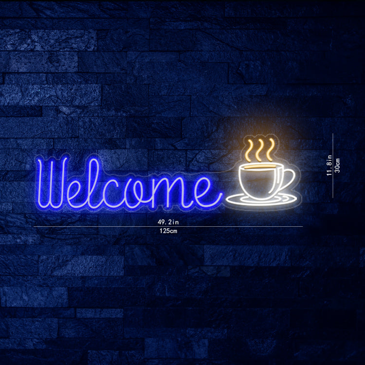 Café de bienvenida azul