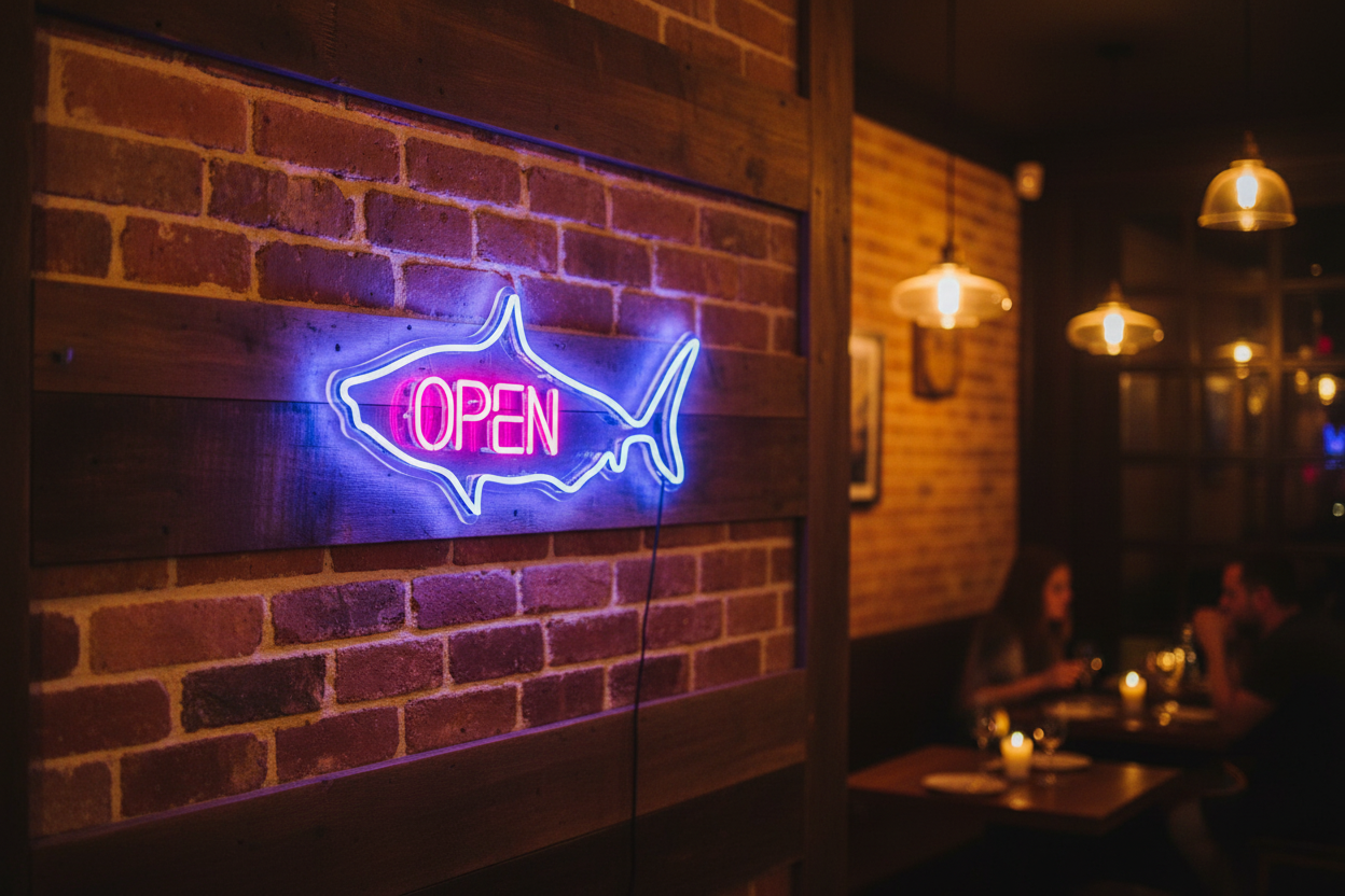 Tiburón abierto para tienda fresca