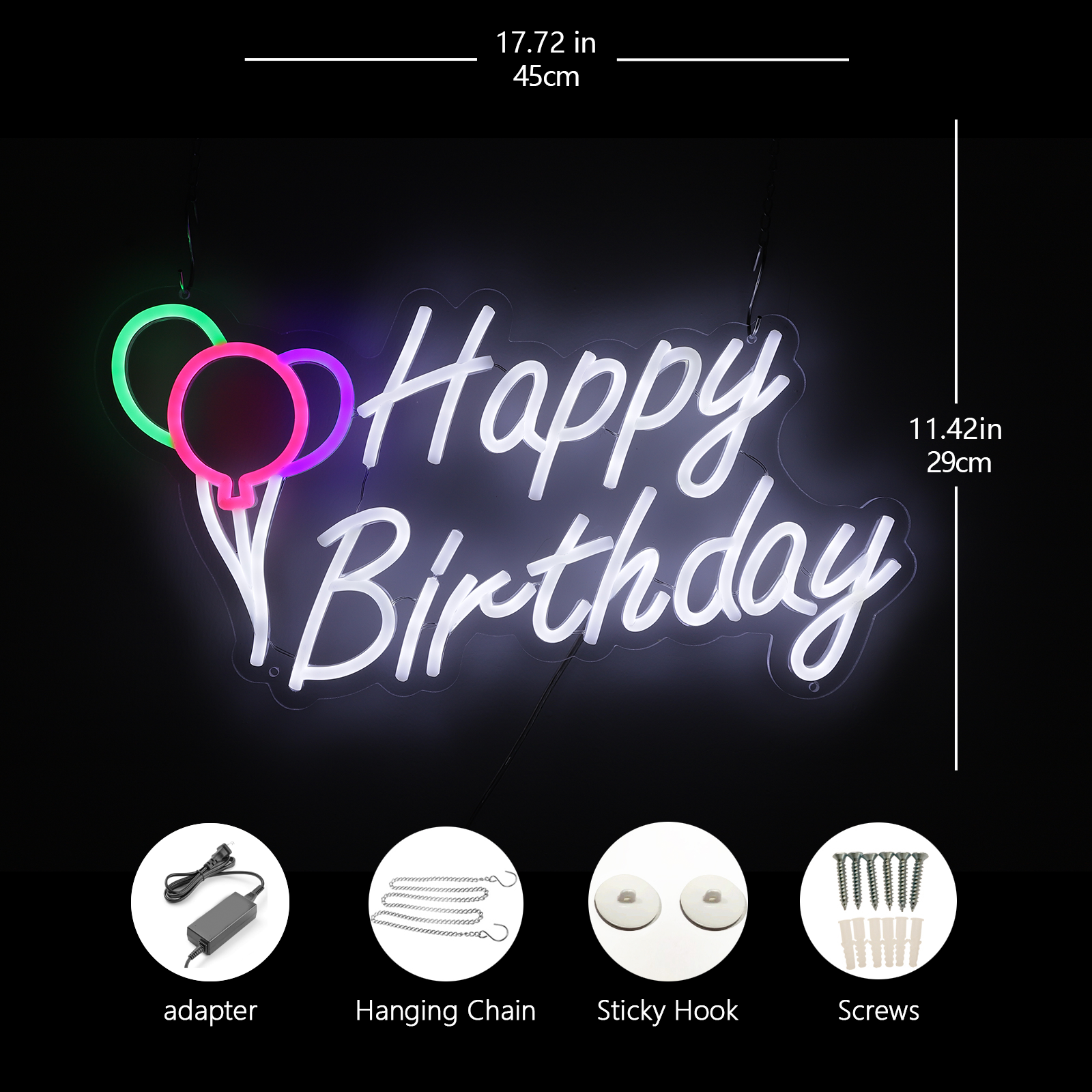 Happy Birthday with Ballon Led Neon Lights