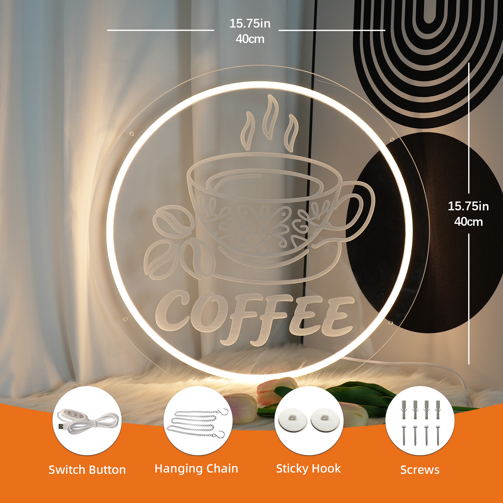 Round Coffee Led Neon Sign