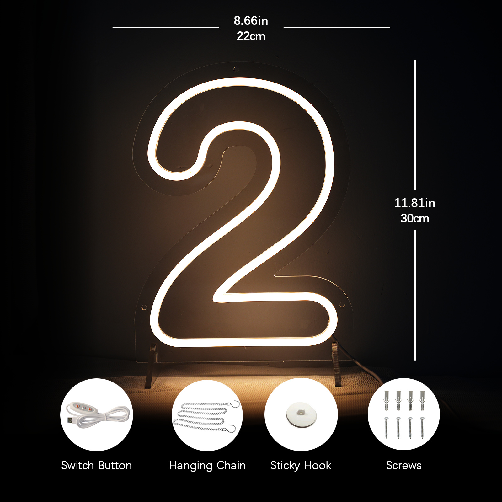 Number 2 Led Neon Sign