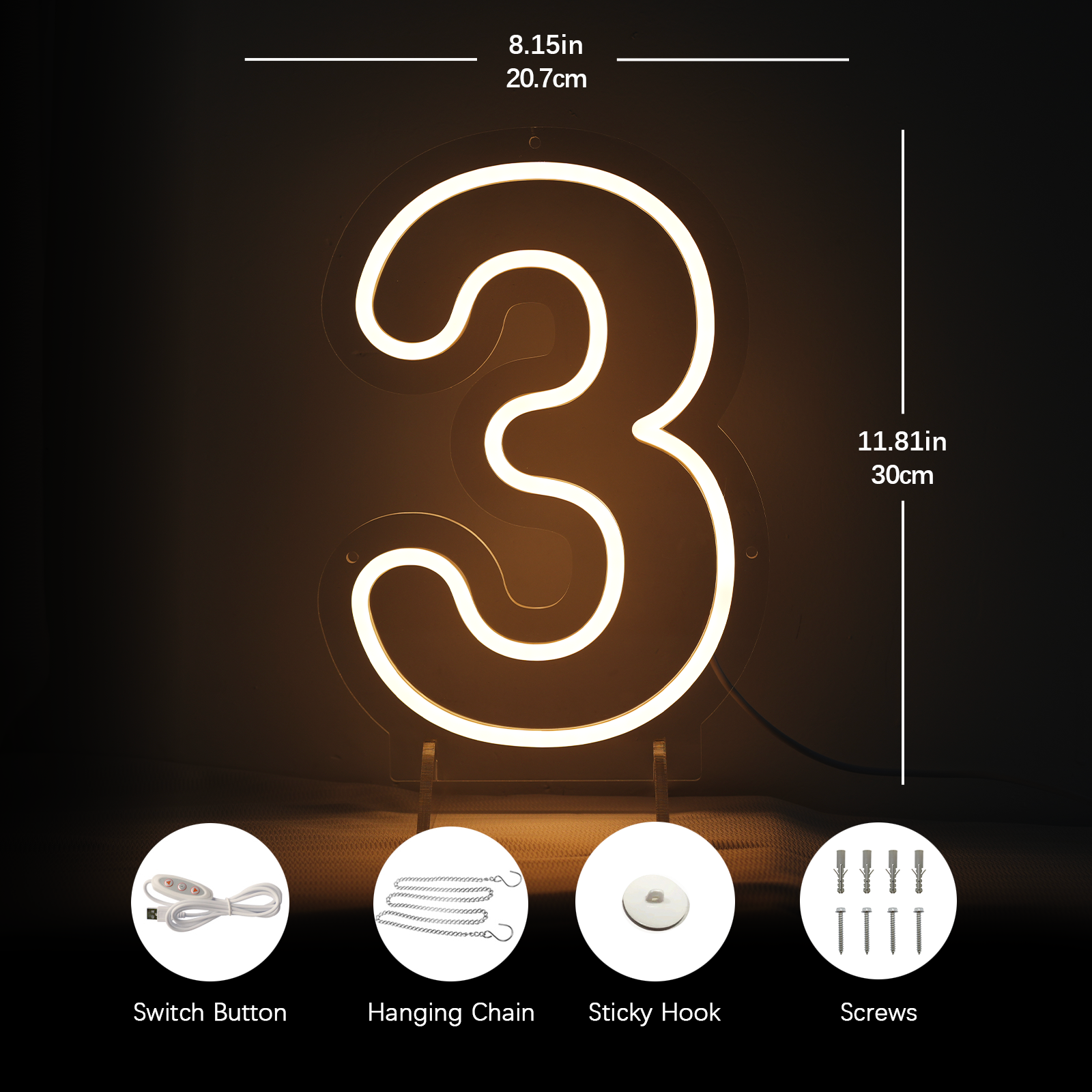 Number 3 Led Neon Sign