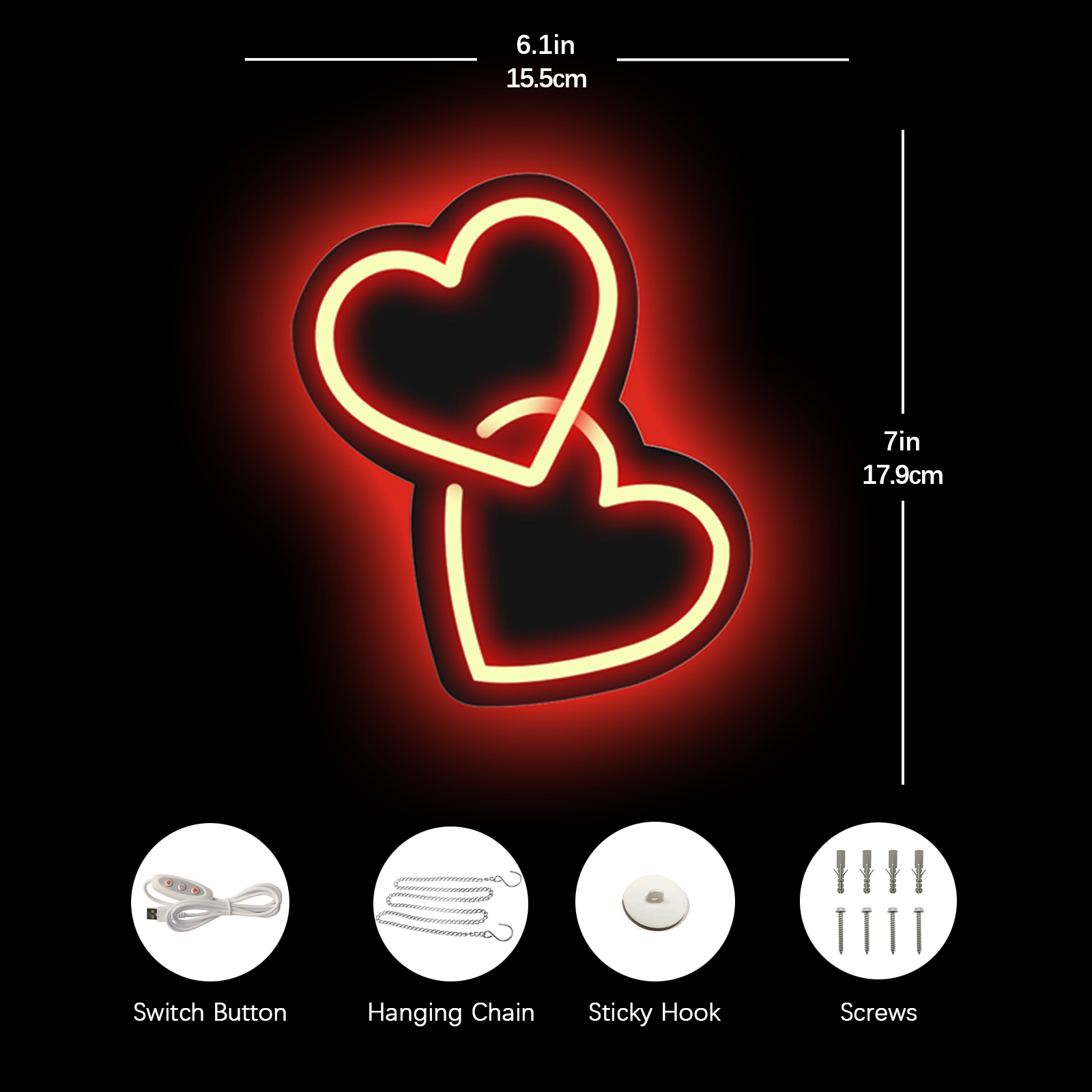 Double Red Heart Led Neon Signs
