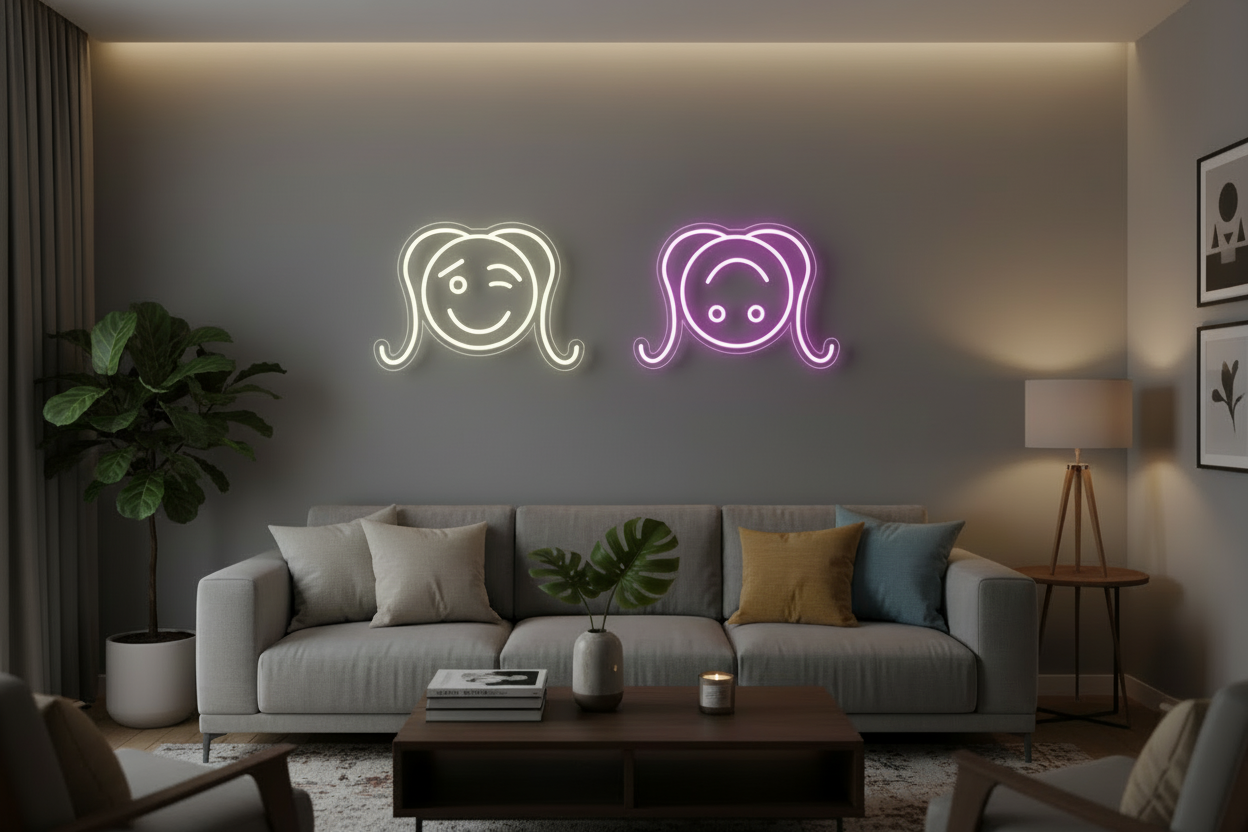 Upside-Down Happy Girls Emoji Neon